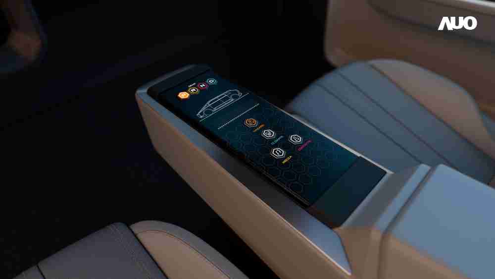 2121非凡以人性化设计打造多变形态中控显示(Morphing Center Control)，，不使用时仅平面显示信息，，进行操作时，，显示器则会动态隆起，，转变成3D实体按钮，，并有触觉回馈，，展示人机互动新体验